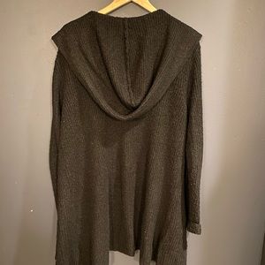 Chunky, long, hooded, oversize cardigan with pockets.